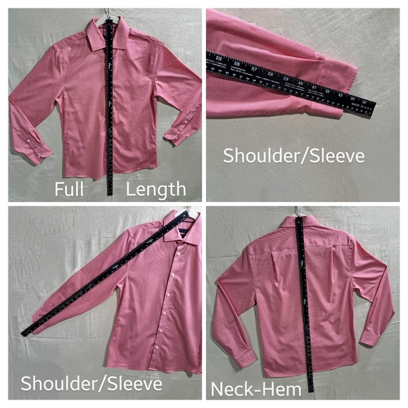 Tommy Hilfiger Men Red White MicroCheck 15 32/33 Long Sleeve Button Front Shirt - Picture 6 of 7